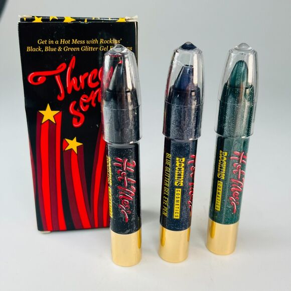 Rockins Cosmetics Hot Mess Threesome Eye Pens Glitter Blue Green Black .14oz NIB - Picture 1 of 6